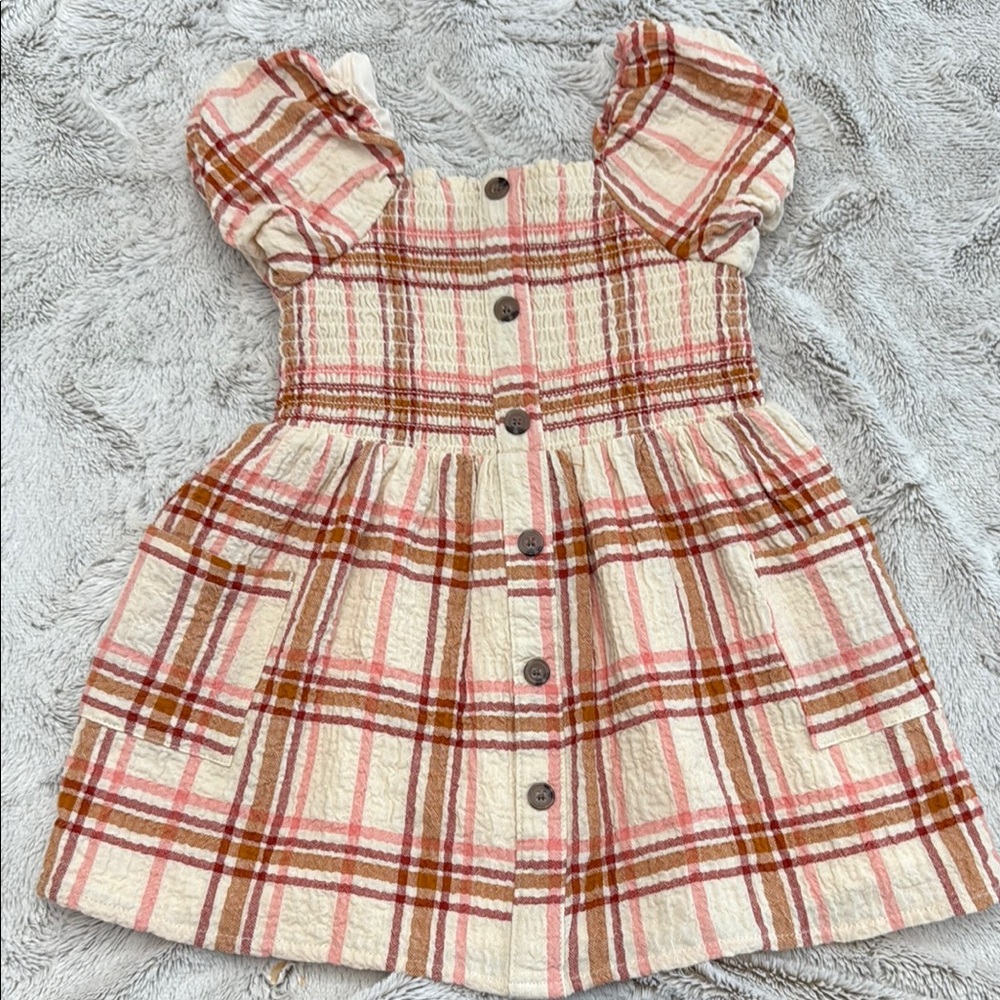 Cat & Jack Brown Red Pleated Puff Sleeve Sundress